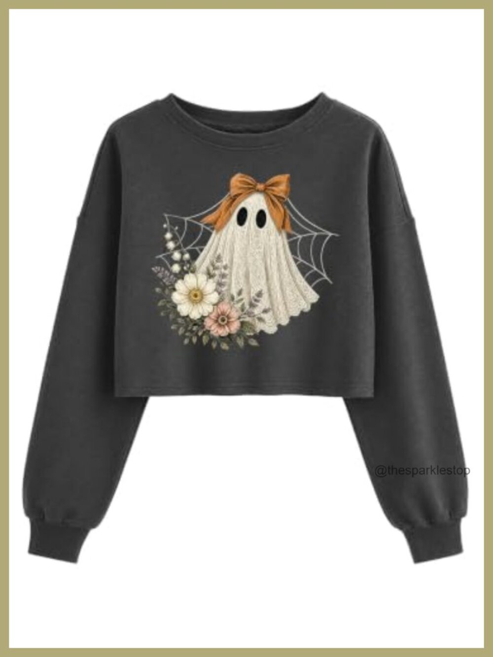 Women's Halloween Cropped Sweatshirt Lantern Sleeve Pullover